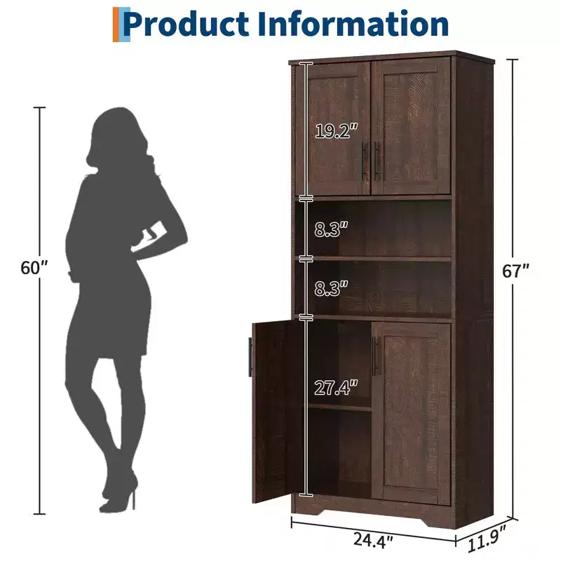 67Farmhouse Tall Storage Cabinet with Glass Doors,Adjustable Shelves Drawer,Anti-Tip Freestanding Pantry Cabinet for Bathroom Kitchen Living Room