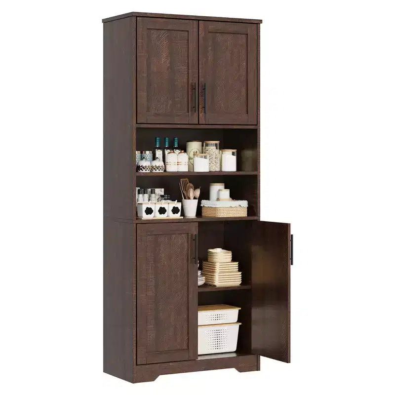67Farmhouse Tall Storage Cabinet with Glass Doors,Adjustable Shelves Drawer,Anti-Tip Freestanding Pantry Cabinet for Bathroom Kitchen Living Room