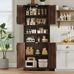 67Farmhouse Tall Storage Cabinet with Glass Doors,Adjustable Shelves Drawer,Anti-Tip Freestanding Pantry Cabinet for Bathroom Kitchen Living Room