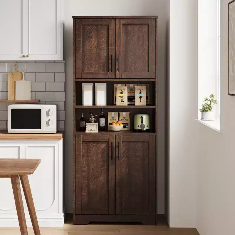 67Farmhouse Tall Storage Cabinet with Glass Doors,Adjustable Shelves Drawer,Anti-Tip Freestanding Pantry Cabinet for Bathroom Kitchen Living Room
