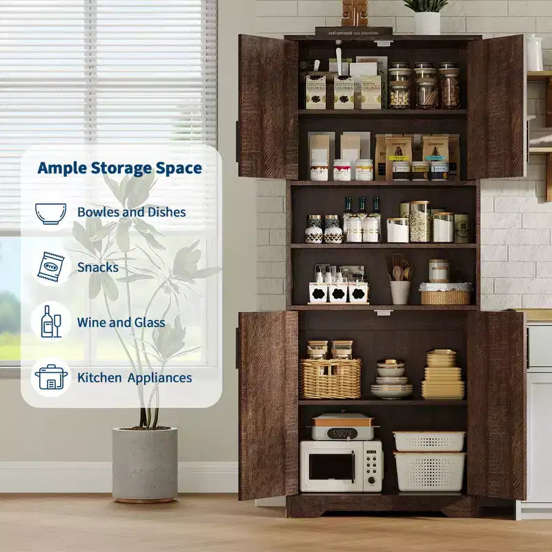 67Farmhouse Tall Storage Cabinet with Glass Doors,Adjustable Shelves Drawer,Anti-Tip Freestanding Pantry Cabinet for Bathroom Kitchen Living Room