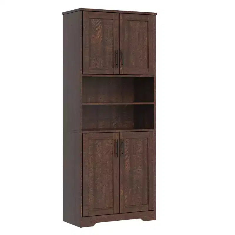 67Farmhouse Tall Storage Cabinet with Glass Doors,Adjustable Shelves Drawer,Anti-Tip Freestanding Pantry Cabinet for Bathroom Kitchen Living Room