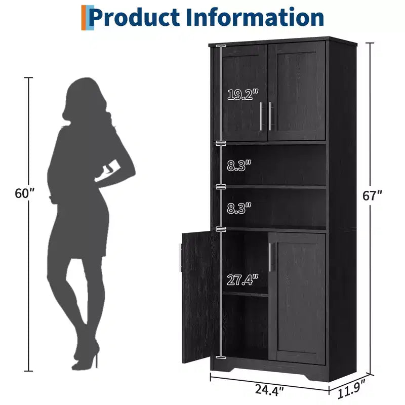 67Farmhouse Tall Storage Cabinet with Glass Doors,Adjustable Shelves Drawer,Anti-Tip Freestanding Pantry Cabinet for Bathroom Kitchen Living Room