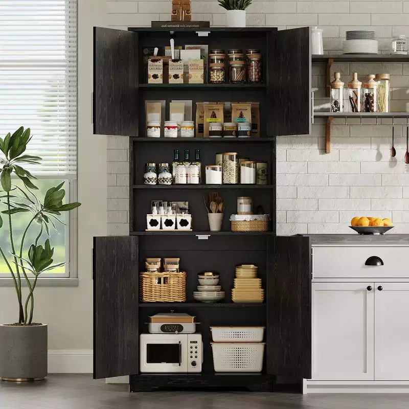 67Farmhouse Tall Storage Cabinet with Glass Doors,Adjustable Shelves Drawer,Anti-Tip Freestanding Pantry Cabinet for Bathroom Kitchen Living Room