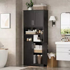 67Farmhouse Tall Storage Cabinet with Glass Doors,Adjustable Shelves Drawer,Anti-Tip Freestanding Pantry Cabinet for Bathroom Kitchen Living Room