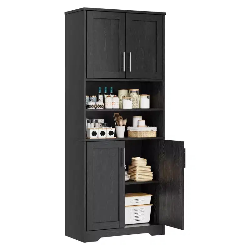 67Farmhouse Tall Storage Cabinet with Glass Doors,Adjustable Shelves Drawer,Anti-Tip Freestanding Pantry Cabinet for Bathroom Kitchen Living Room