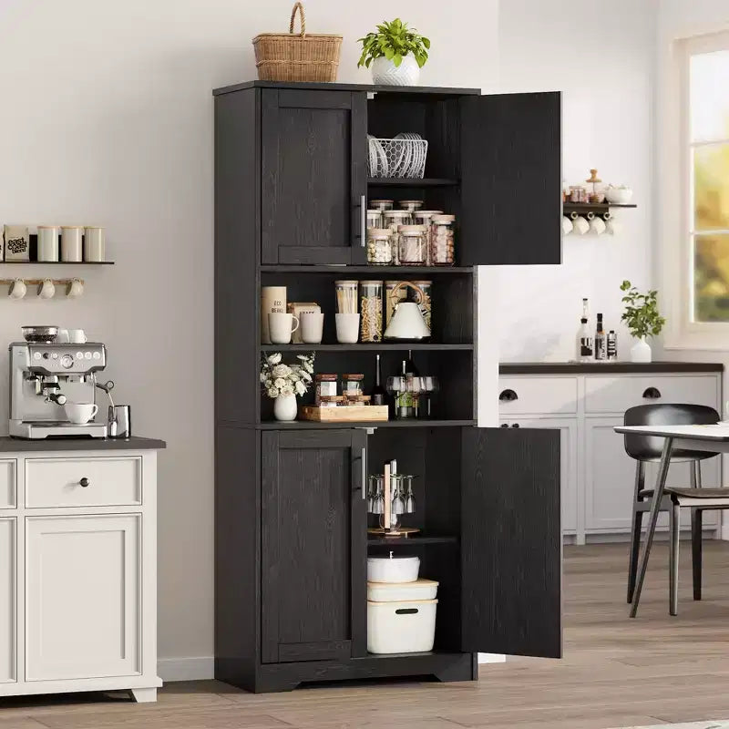 67Farmhouse Tall Storage Cabinet with Glass Doors,Adjustable Shelves Drawer,Anti-Tip Freestanding Pantry Cabinet for Bathroom Kitchen Living Room
