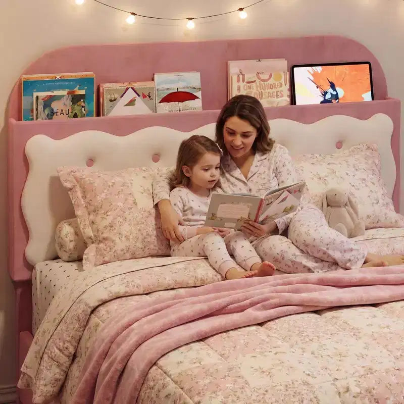 Twin Bed Frames, Velvet Upholstered Platform Bed with Biscuit Tufted Storage Headboard, Sturdy Wood Slats, No Box Spring Needed, Easy Assembly