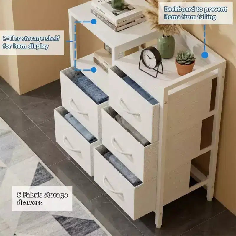 5 Drawer Mobile File Cabinet with Open Storage Shelf, Fabric Lateral Filing Cabinet for A4 and Letter Size Files, Storage Organizer for Home, Office