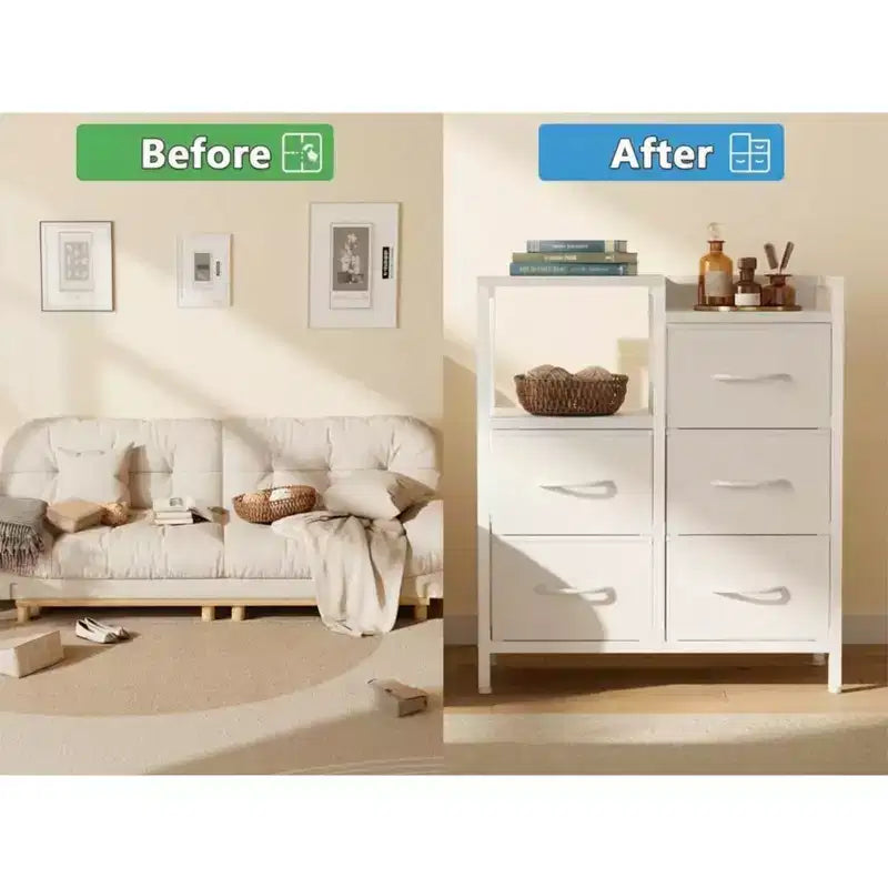 5 Drawer Mobile File Cabinet with Open Storage Shelf, Fabric Lateral Filing Cabinet for A4 and Letter Size Files, Storage Organizer for Home, Office