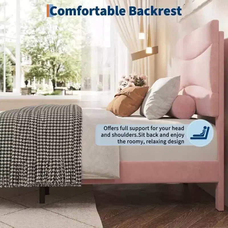 Cadre de lit en velours rembourré GustoWave avec tête de lit, aucun sommier tapissier requis, silencieux