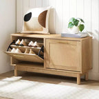 Banc de rangement pour chaussures en rotin ALUCSET, banc d'entrée de 100 cm avec 2 tiroirs basculants, armoire à chaussures dissimulée, étagères réglables, capacité de 136 kg