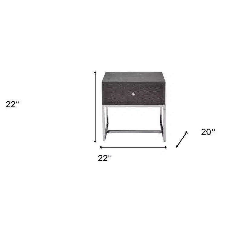 HomeRoots 22 Chrome And Gray Oak Manufactured Wood Rectangular End Table With Drawer