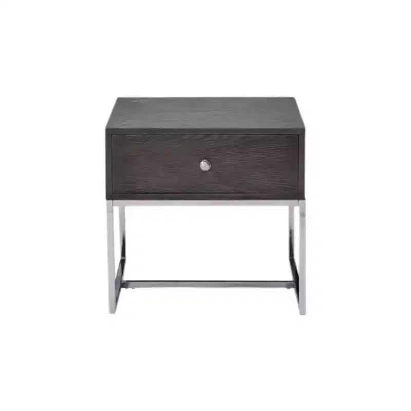 HomeRoots 22 Chrome And Gray Oak Manufactured Wood Rectangular End Table With Drawer