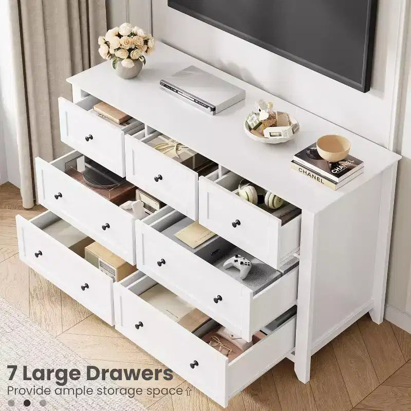 LinTimes 54 Modern 7-Drawer Dresser with Deep Drawers & Metal Knobs, Wooden Storage Chest for Bedroom, Entryway, Hallway