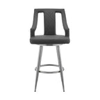 Tabouret de bar 26 po Maxen, hauteur comptoir, en similicuir gris et acier inoxydable brossé - Armen Living : Pivotant, repose-pieds, design moderne