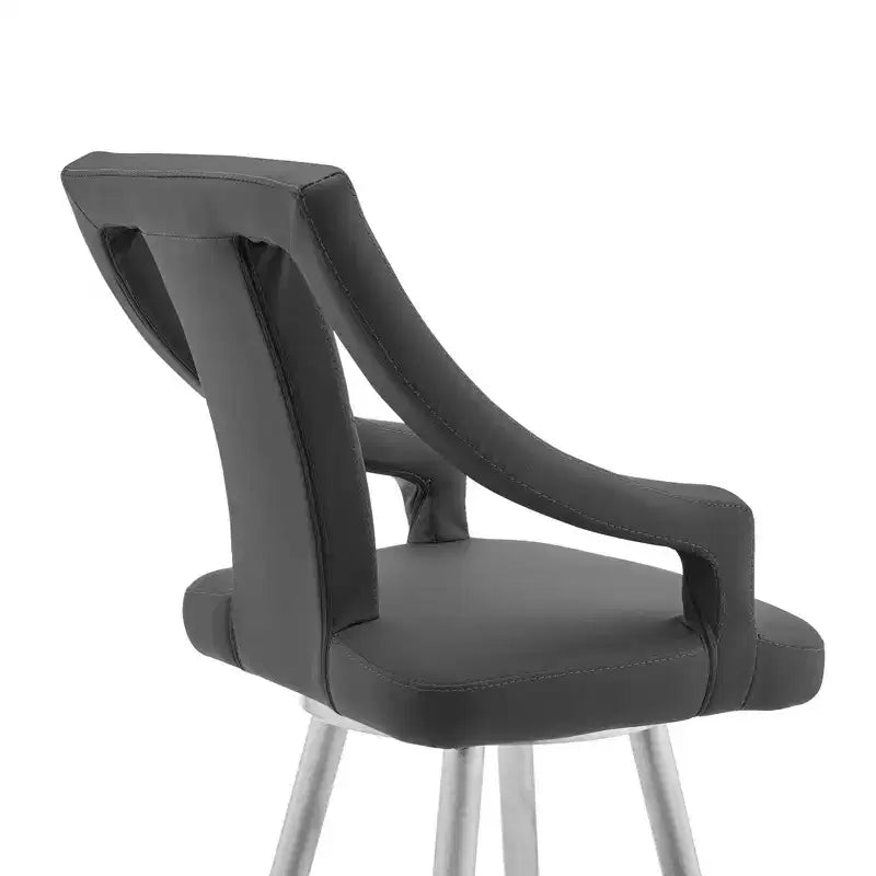 Tabouret de bar 26 po Maxen, hauteur comptoir, en similicuir gris et acier inoxydable brossé - Armen Living : Pivotant, repose-pieds, design moderne