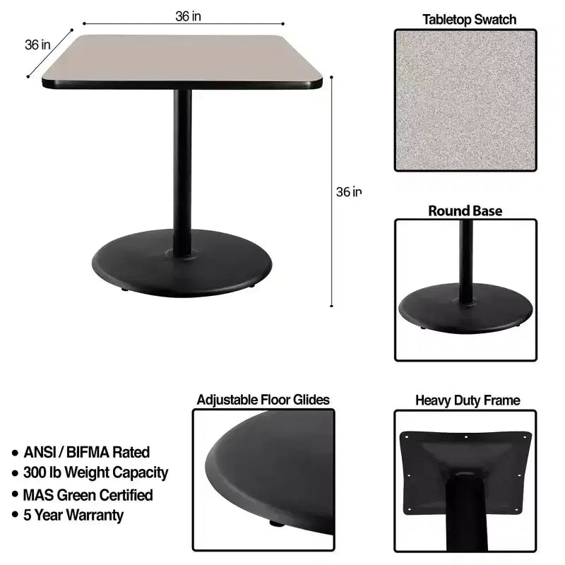 Mesa de comedor cuadrada Hampden Furnishings, colección Bennet, 36", negro/nebulosa gris