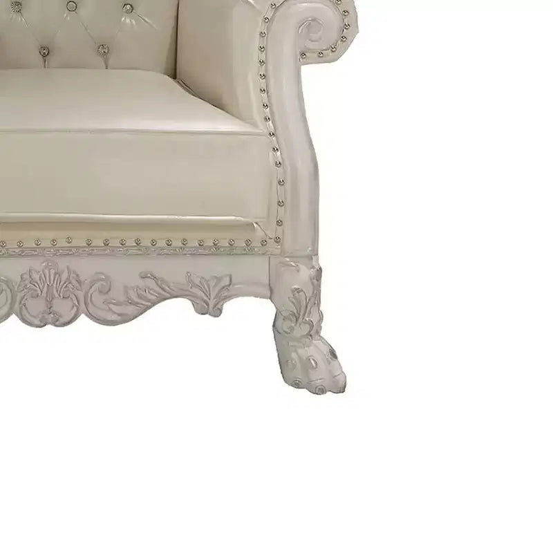 44.8" Sillón decorativo Dresden Piel Aire/Acabado blanco hueso - Acme Furniture: No requiere montaje, Respaldo capitoné