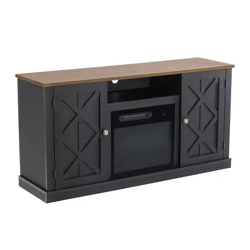 Electric Fireplace and TV Stand for TVs up to 60" Gray - Home Essentials: MDF Wood Composite, Nickel Hardware