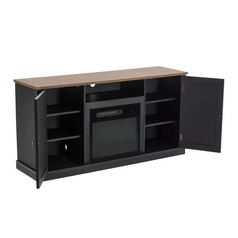 Electric Fireplace and TV Stand for TVs up to 60" Gray - Home Essentials: MDF Wood Composite, Nickel Hardware