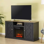 Electric Fireplace and TV Stand for TVs up to 60" Gray - Home Essentials: MDF Wood Composite, Nickel Hardware