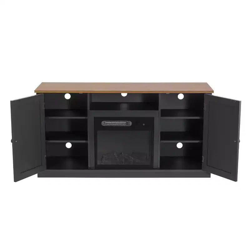 Electric Fireplace and TV Stand for TVs up to 60" Gray - Home Essentials: MDF Wood Composite, Nickel Hardware