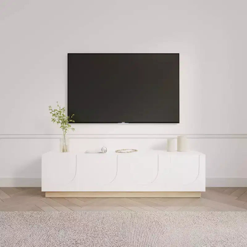 Mueble para TV Nexera Nauraa para televisores de hasta 80" Blanco: Consola moderna con estantes ajustables y gestión de cables