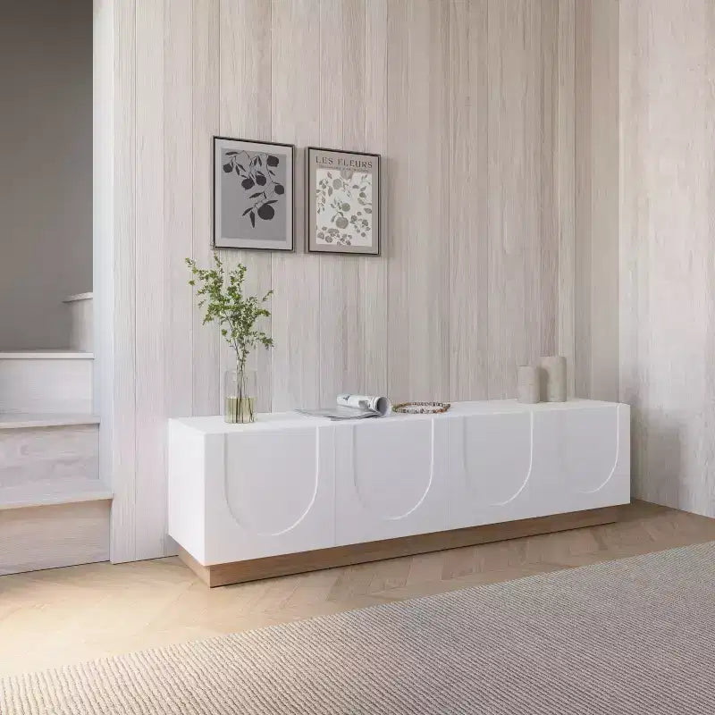 Mueble para TV Nexera Nauraa para televisores de hasta 80" Blanco: Consola moderna con estantes ajustables y gestión de cables
