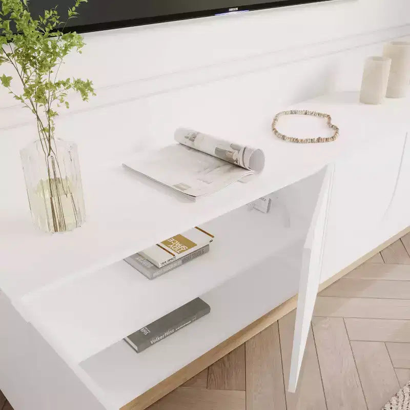 Mueble para TV Nexera Nauraa para televisores de hasta 80" Blanco: Consola moderna con estantes ajustables y gestión de cables