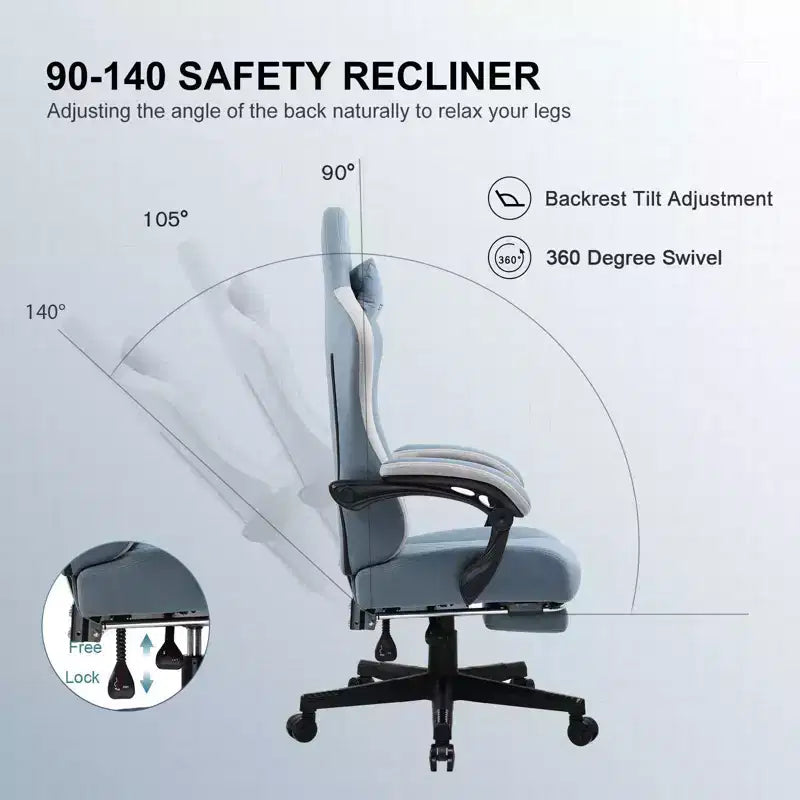 Silla de gaming GTPLAYER, silla de oficina de tela con reposabrazos articulados, silla de ordenador azul claro