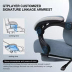 Silla de gaming GTPLAYER, silla de oficina de tela con reposabrazos articulados, silla de ordenador azul claro