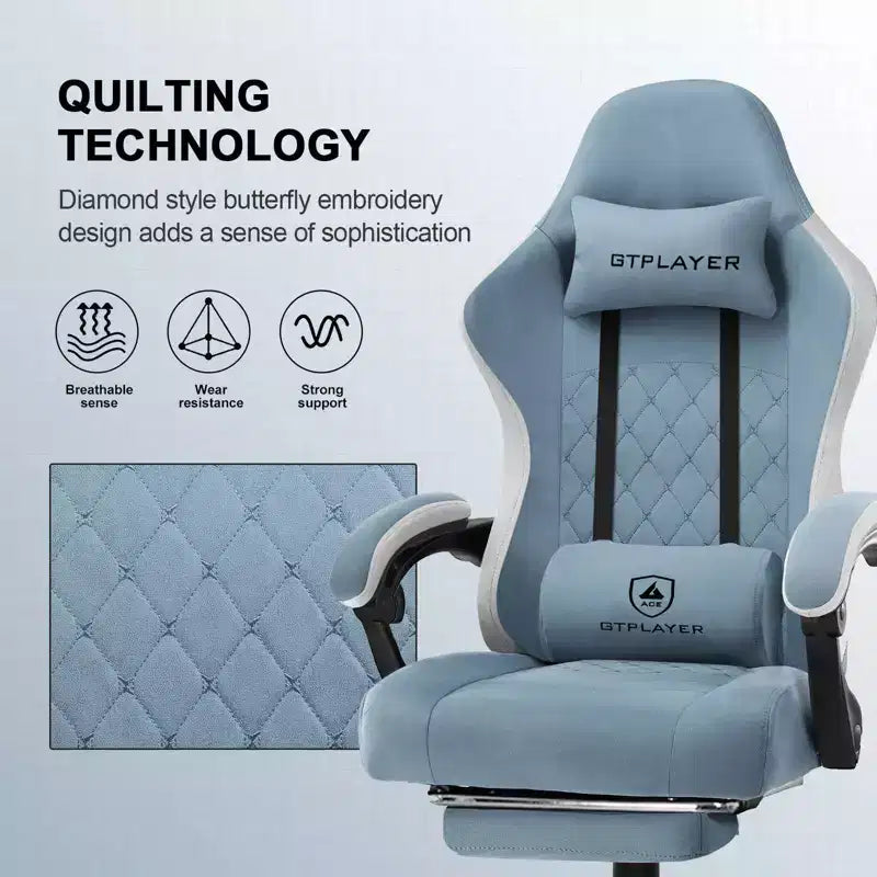 Silla de gaming GTPLAYER, silla de oficina de tela con reposabrazos articulados, silla de ordenador azul claro