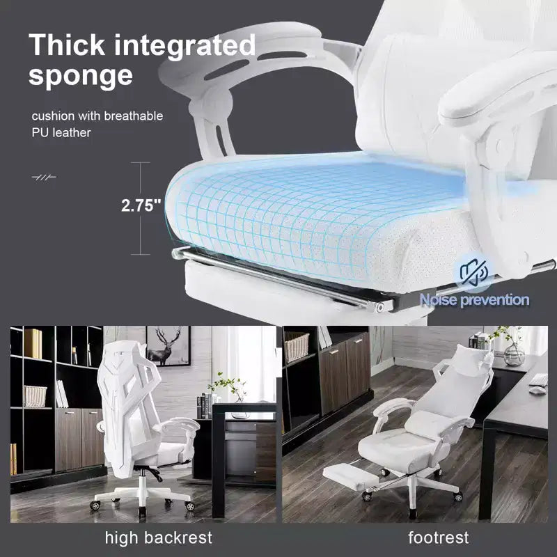 Silla Gamer GTRACING Silla de ordenador de malla Reclinable ergonómica con reposapiés Blanca