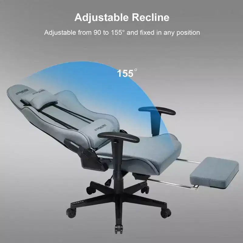 Silla gaming GTRACING con reposapiés, silla de oficina reclinable ergonómica con soporte lumbar, azul