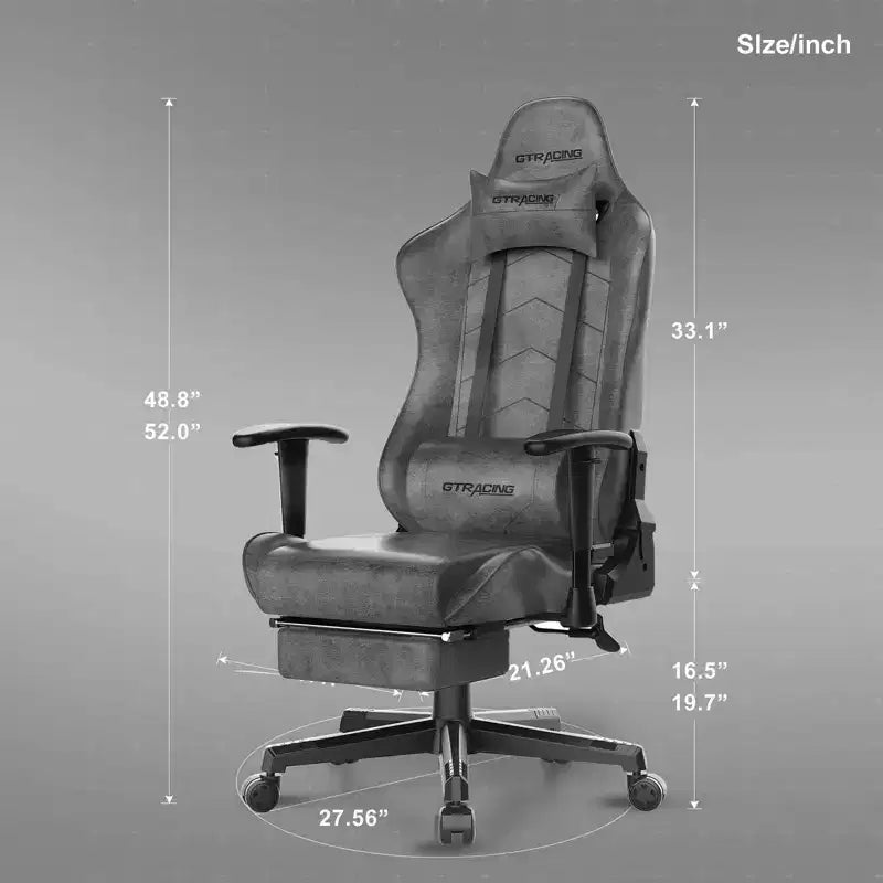 Silla gamer GTRACING con reposapiés, silla de oficina reclinable ergonómica con soporte lumbar, gris