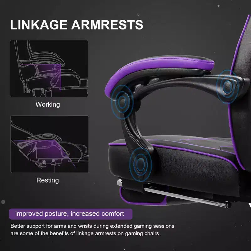 Silla Gaming LUCKRACER con Reposapiés Silla de Escritorio de Oficina de Respaldo Alto Púrpura