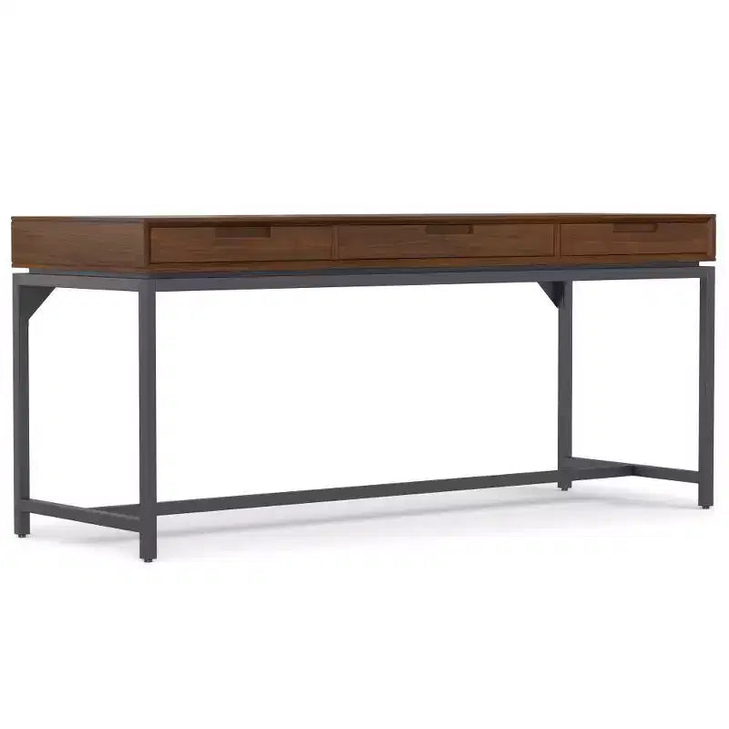 WyndenHall Devlin Mid-Century Solid Wood Writing Desk with Drawers Walnut Veneer
