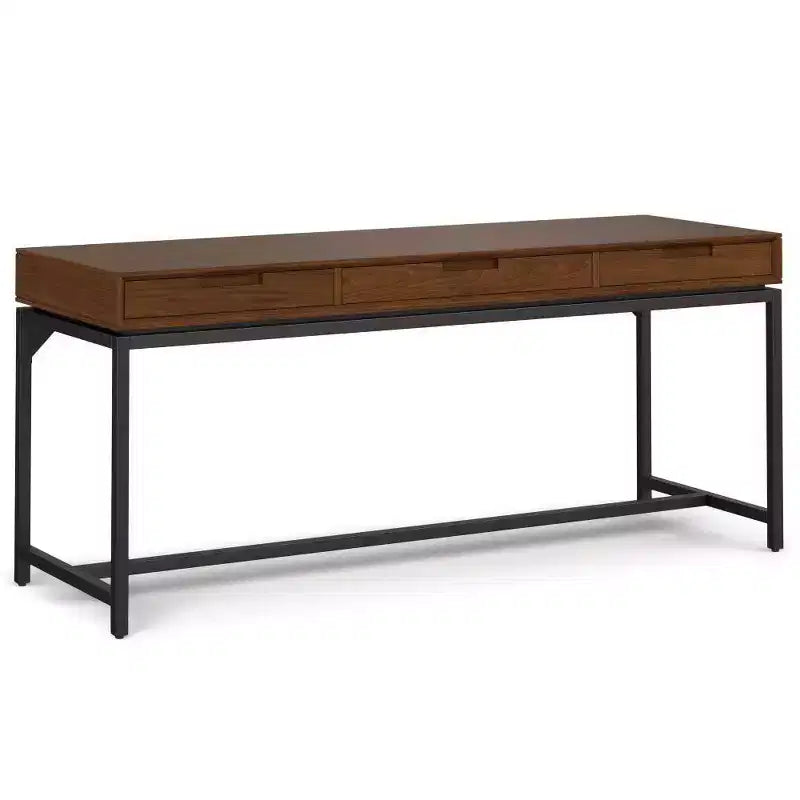 Escritorio de madera maciza WyndenHall Devlin Mid-Century con cajones, chapado de nogal