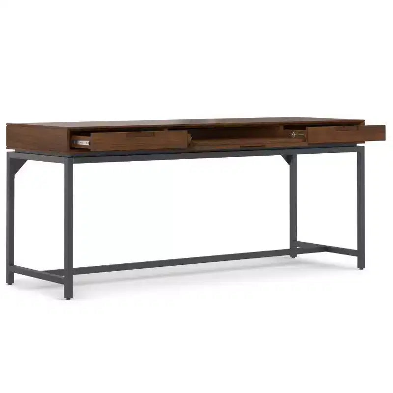 Escritorio de madera maciza WyndenHall Devlin Mid-Century con cajones, chapado de nogal