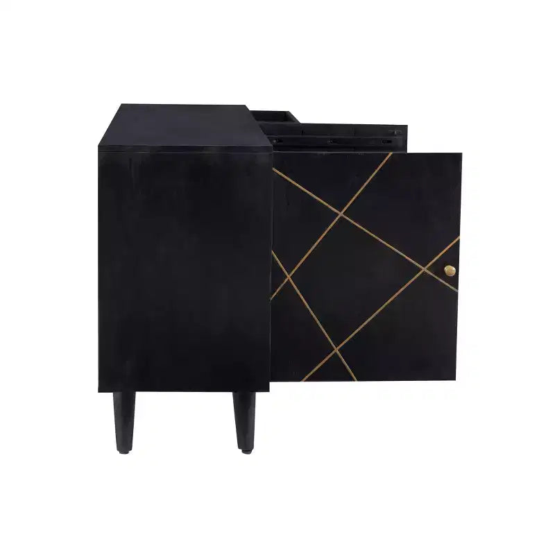 Console de rangement moderne Wafford Mid Century de 58 po - Powell : Bois de manguier, quincaillerie en fer