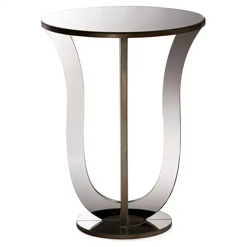 Kylie Modern and Contemporary Mirrored Side Table: Pedestal Base, Fully Assembled - Baxton Studio