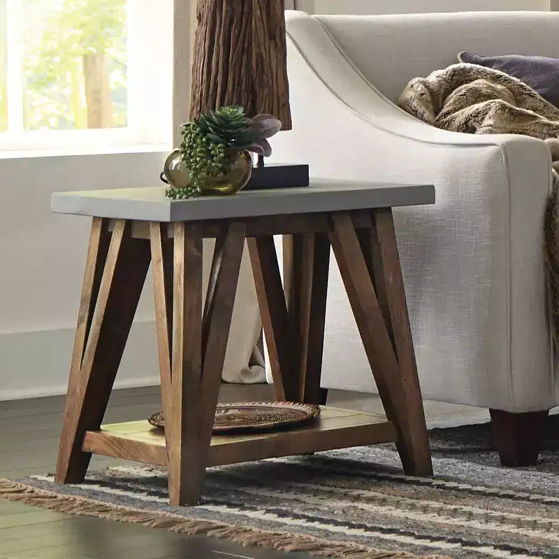 Brookside End Table Concrete Coated Top and Wood Light Gray/Brown - Alaterre Furniture: Mid-Century Modern, Square, Fixed Shelf