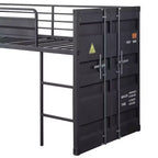Cama alta individual de metal de 80" con tobogán y escalera, no requiere somier