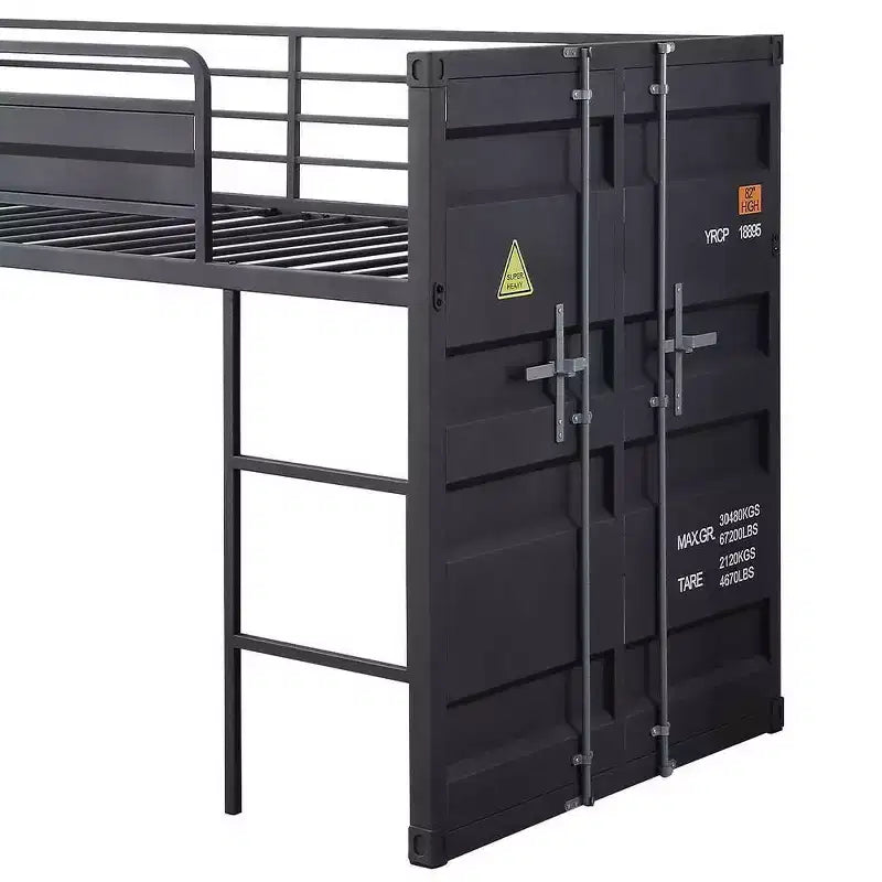Cama alta individual de metal de 80" con tobogán y escalera, no requiere somier