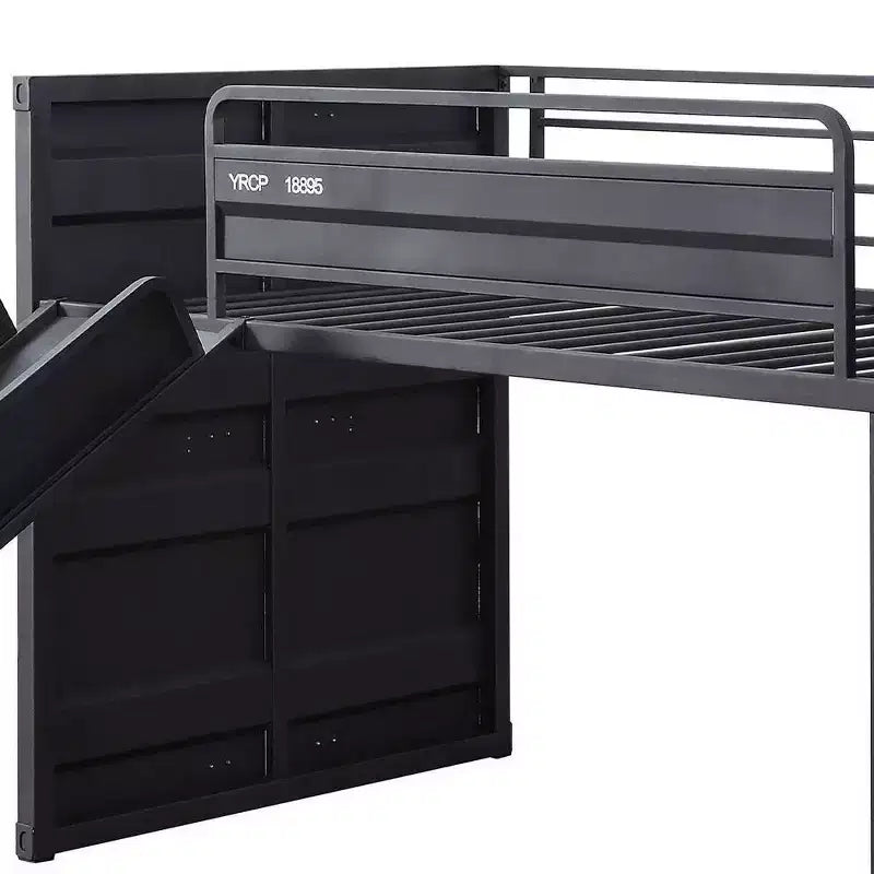 Cama alta individual de metal de 80" con tobogán y escalera, no requiere somier