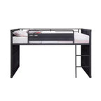 Cama alta individual de metal de 80" con tobogán y escalera, no requiere somier