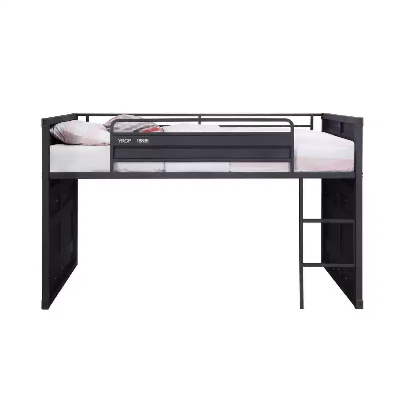 Cama alta individual de metal de 80" con tobogán y escalera, no requiere somier