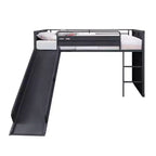 Cama alta individual de metal de 80" con tobogán y escalera, no requiere somier