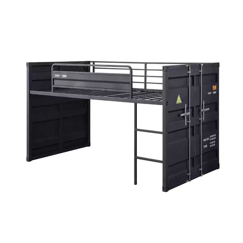 Cama alta individual de metal de 80" con tobogán y escalera, no requiere somier